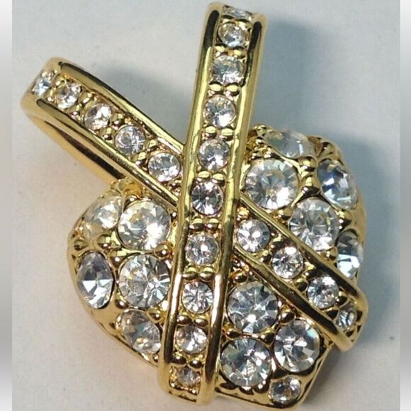 "Vintage Nolan Miller Stunning  Puffed Heart Pendant with Crystal Rhines… - Picture 1 of 17